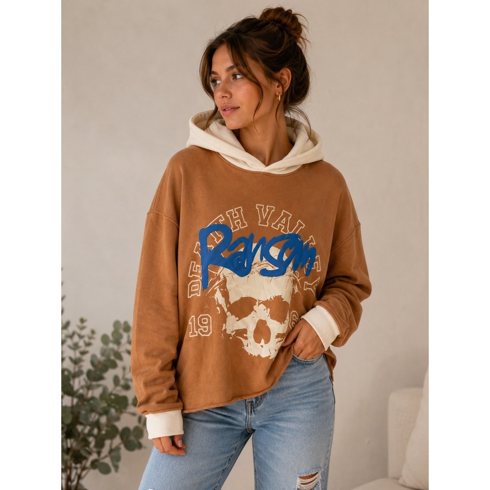 Ransom Death Valley 1969 Graphic Hoodie Orange Cream Skull Puff Print Medium